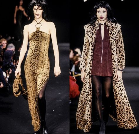 Two iconic cheeta print looks. One is a cheeta dress and the other is a cheeta trench coat.